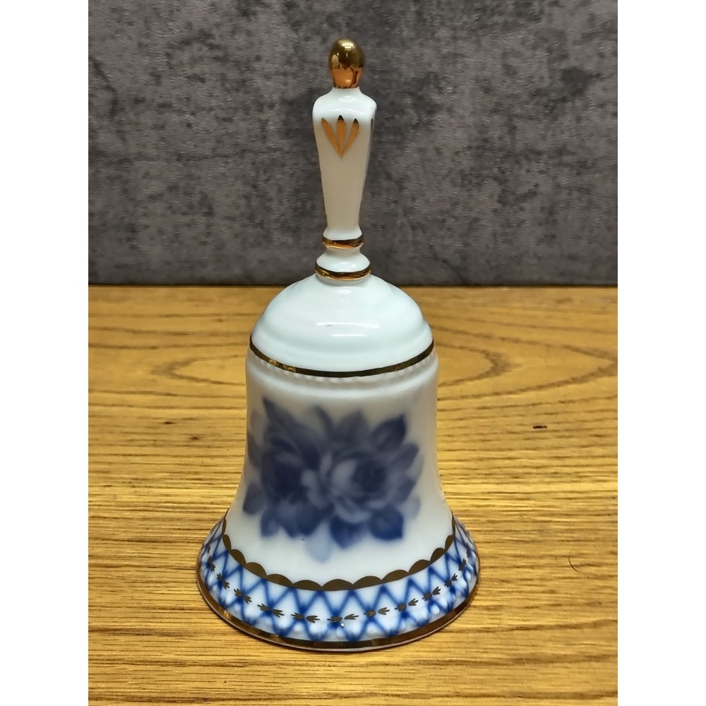 Vintage Bell Limoges China, White&Blue w/Gold‎ Trim 5 1/2"s Tall
